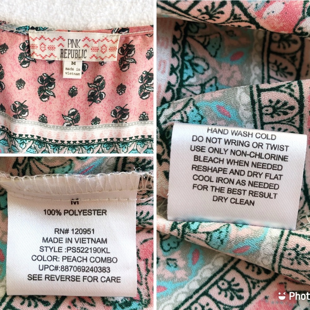 Pink Republic Women’s Salmon Turquoise Print Paisley Boho Flowy Top, size Medium - Picture 16 of 16